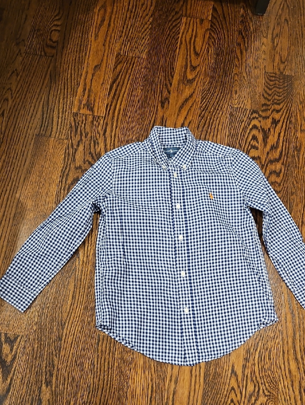 Boys Size 7 Polo Ralph Lauren Button Down Shirt, New Condition Navy Blue Plaid